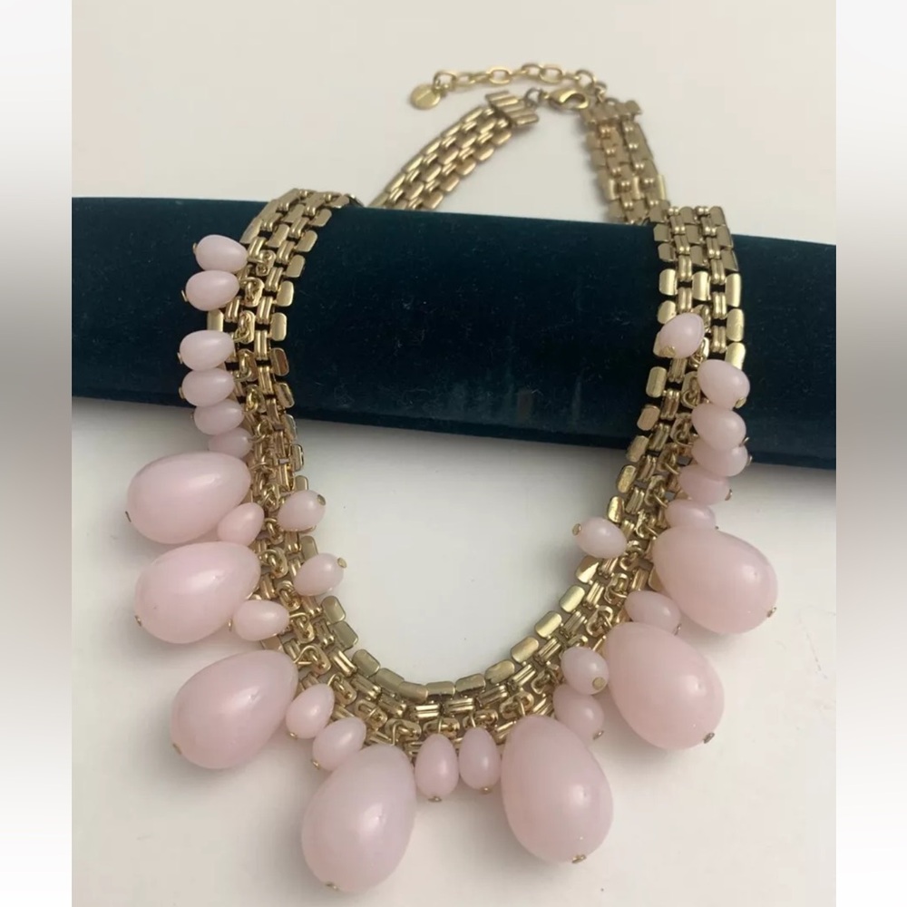 Talbots Gold Tone Choker Collar Necklace w/ Light Pink Lucite Dangle Beads